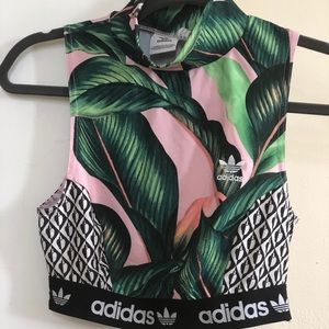 Bra top / crop top palm leaf pink & green